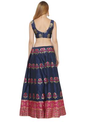 Navy-blue self design art silk semi stitched lehenga choli 2