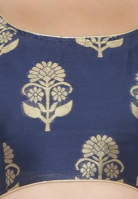Navy-blue self design art silk semi stitched lehenga choli 4