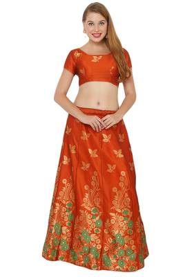 Orange self design art silk semi stitched lehenga choli 1