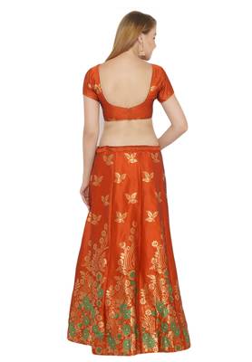 Orange self design art silk semi stitched lehenga choli 2