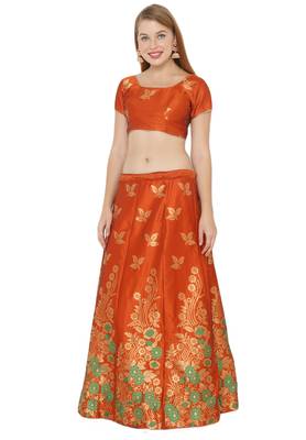 Orange self design art silk semi stitched lehenga choli 3