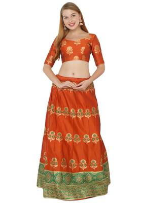 Orange self design art silk semi stitched lehenga choli 1
