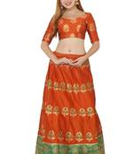 Orange self design art silk semi stitched lehenga choli