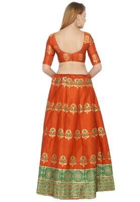 Orange self design art silk semi stitched lehenga choli 2