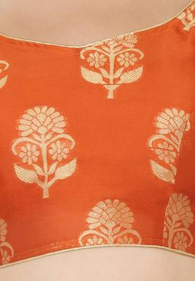 Orange self design art silk semi stitched lehenga choli 4