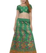 Green self design art silk semi stitched lehenga choli