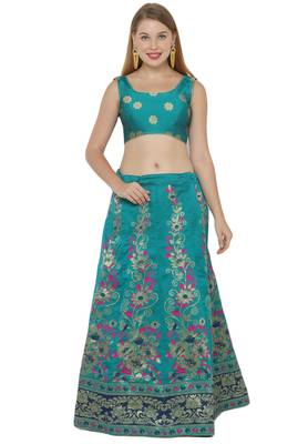 Blue self design art silk semi stitched lehenga choli 1