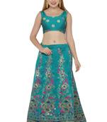 Blue self design art silk semi stitched lehenga choli