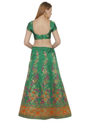 Green self design art silk semi stitched lehenga choli 2