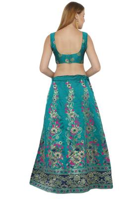 Blue self design art silk semi stitched lehenga choli 2