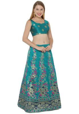 Blue self design art silk semi stitched lehenga choli 3