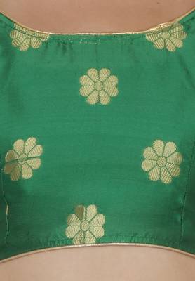 Green self design art silk semi stitched lehenga choli 4