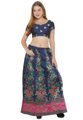Navy-blue self design art silk semi stitched lehenga choli 1