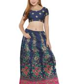 Navy-blue self design art silk semi stitched lehenga choli