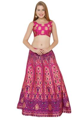 Pink self design art silk semi stitched lehenga choli 1