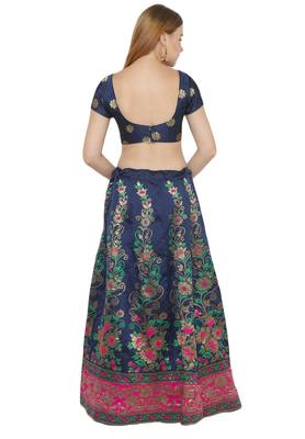 Navy-blue self design art silk semi stitched lehenga choli 2