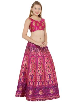 Pink self design art silk semi stitched lehenga choli 3