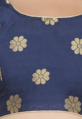 Navy-blue self design art silk semi stitched lehenga choli 4