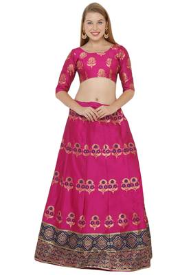 Pink self design art silk semi stitched lehenga choli 1