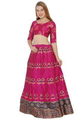 Pink self design art silk semi stitched lehenga choli 3