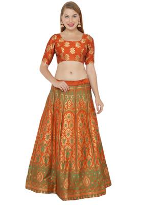 Orange self design art silk semi stitched lehenga choli 1
