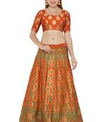 Orange self design art silk semi stitched lehenga choli
