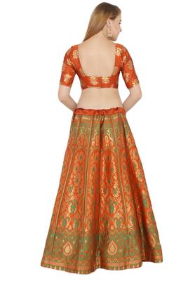 Orange self design art silk semi stitched lehenga choli 2