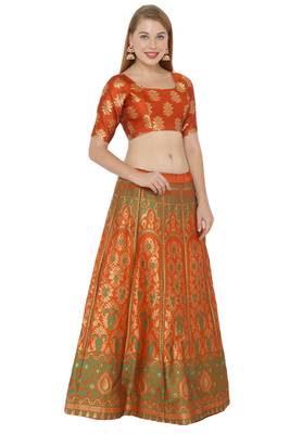 Orange self design art silk semi stitched lehenga choli 3