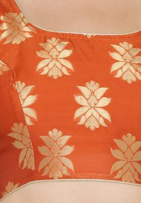 Orange self design art silk semi stitched lehenga choli 4