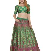 Green self design art silk semi stitched lehenga choli