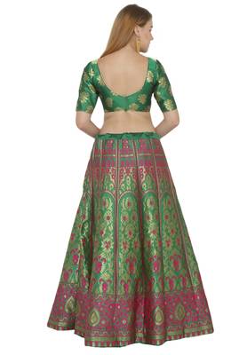 Green self design art silk semi stitched lehenga choli 2