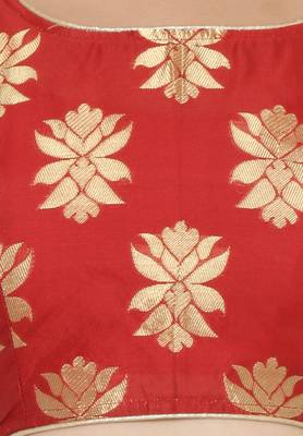 Red self design art silk semi stitched lehenga choli 4