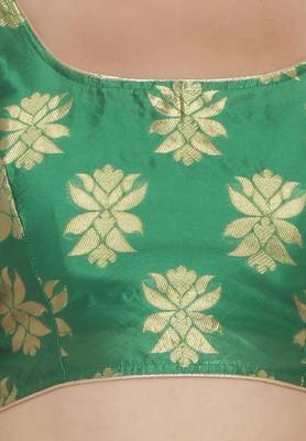 Green self design art silk semi stitched lehenga choli 4