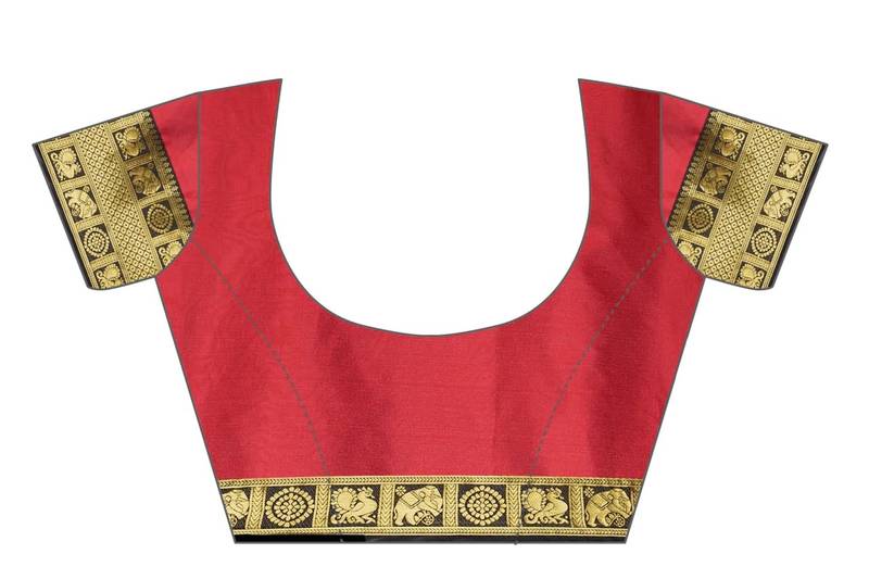 Red Cotton Silk Saree With Golden Border With Blouse