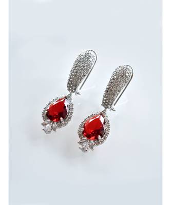 Stunning Party Wear White :: Red AD Danglers 1