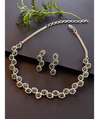 Gorgeous Necklace Set in Green :: White CZ St1s 1