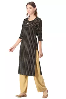 Black printed rayon kurtas-and-kurtis