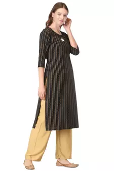 Black printed rayon kurtas-and-kurtis