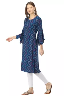 Blue printed rayon kurtas-and-kurtis