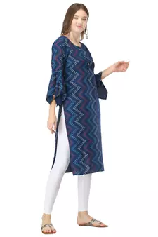 Blue printed rayon kurtas-and-kurtis