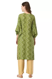 Green printed rayon kurtas-and-kurtis