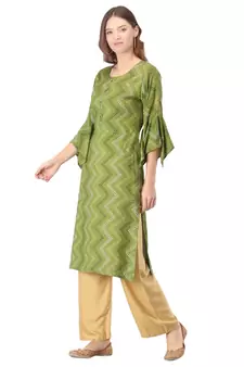 Green printed rayon kurtas-and-kurtis
