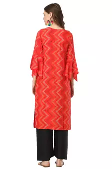 Red printed rayon kurtas-and-kurtis