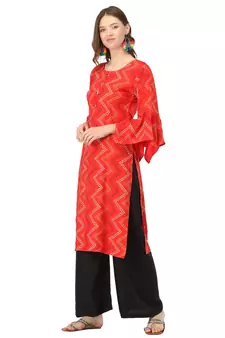 Red printed rayon kurtas-and-kurtis