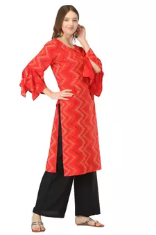 Red printed rayon kurtas-and-kurtis