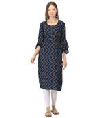 Blue printed rayon kurtas-and-kurtis