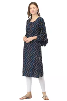 Blue printed rayon kurtas-and-kurtis