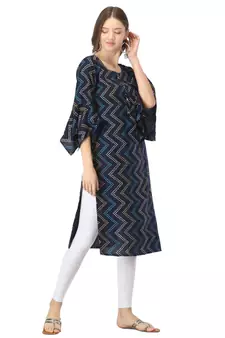 Blue printed rayon kurtas-and-kurtis
