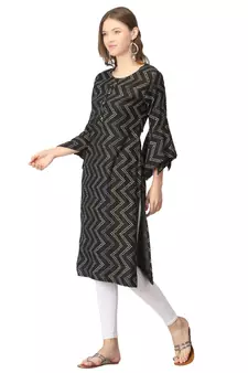 Black printed rayon kurtas-and-kurtis