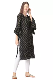 Black printed rayon kurtas-and-kurtis